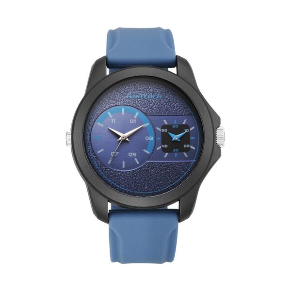 Fastrack Dual Time Quartz Analog Blue Dial Silicone Strap Watch for Guys