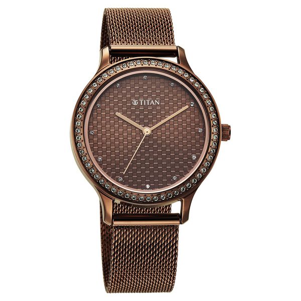 Titan Purple Superheads Quartz Analog Brown Dial Brown Stainless Steel Strap Watch For Women - image number 1