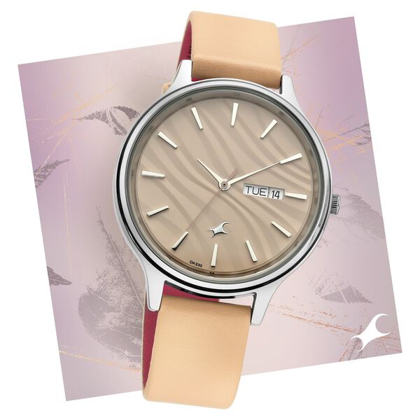Fastrack Ruffles Quartz Analog with Day and Date Beige Dial Leather Strap Watch for Girls - image number 0