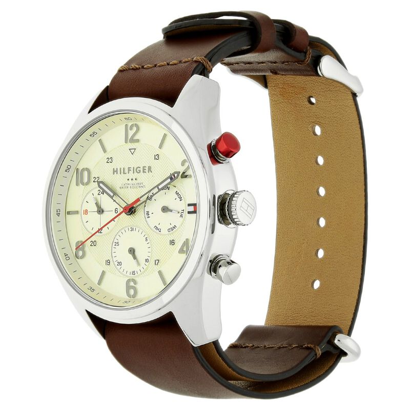 Tommy Hilfiger Quartz Multifunction Off White Dial Leather Strap Watch for Men - image number 1