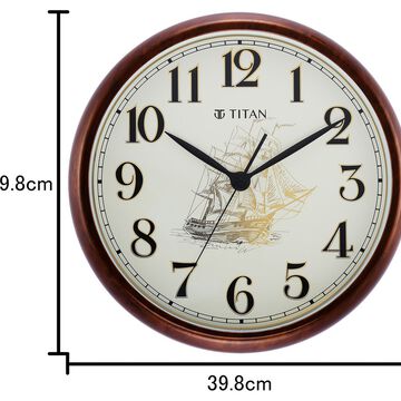 Titan Decorative Dark Brown Wood Finish Clock with Ship Design on Dial and Silent Sweep - 39.8 cm x 39.8 cm (Large)