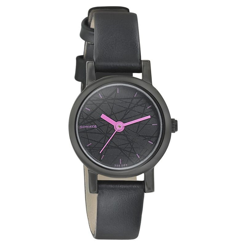 Sonata Onyx Black Dial Women Watch With Leather Strap