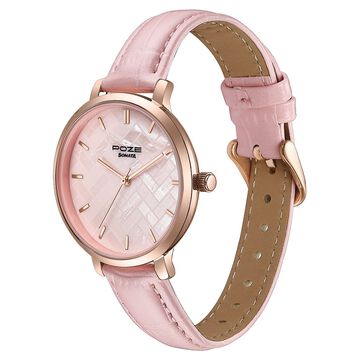 Sonata Poze Quartz Analog Pink Dial Pink Colour Leather Strap Watch For Women