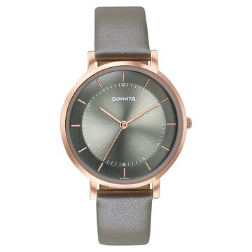 Sonata Modern Edit Quartz Analog Green Dial Leather Strap Watch For Women