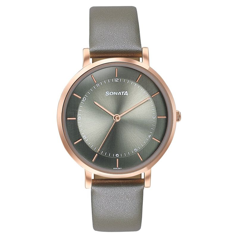 Sonata Modern Edit Quartz Analog Green Dial Leather Strap Watch For Women