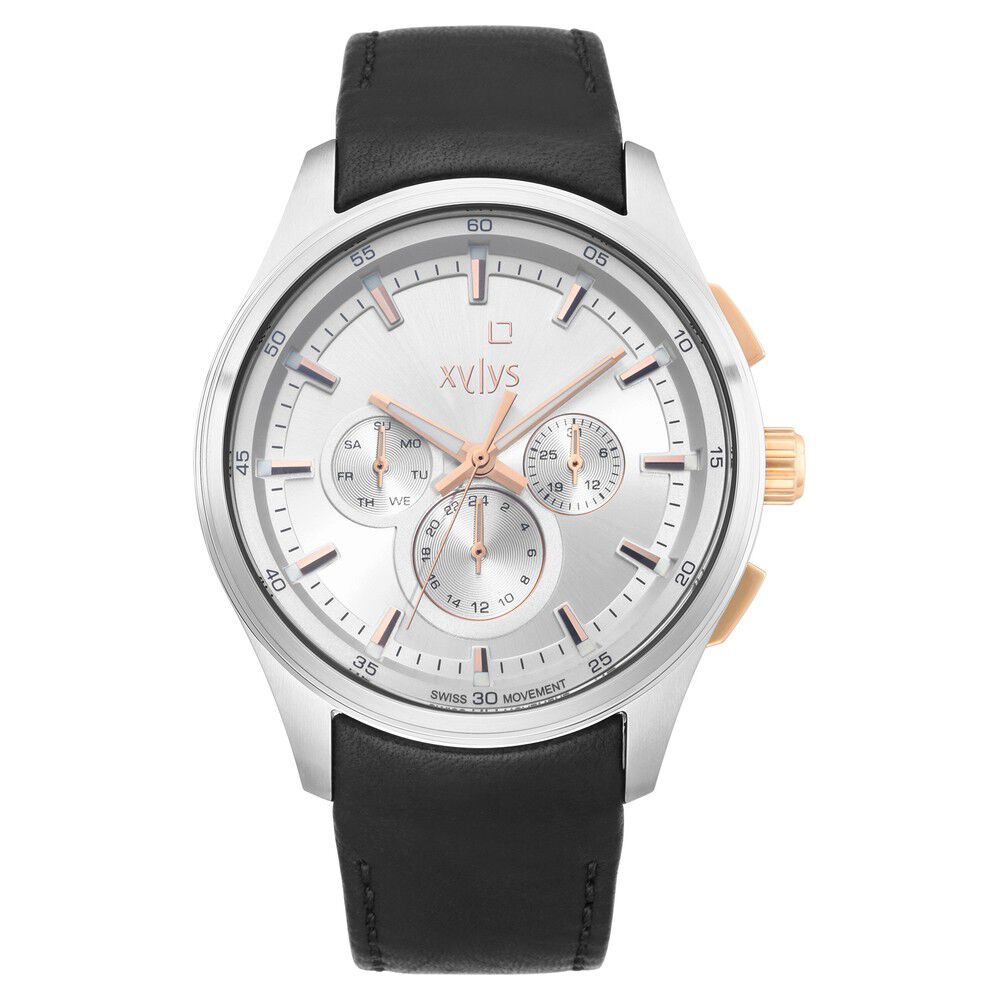 Buy Online Xylys Swiss Multifunction Black Leather Strap White Dial Watch For Men ns40035kl02e Titan