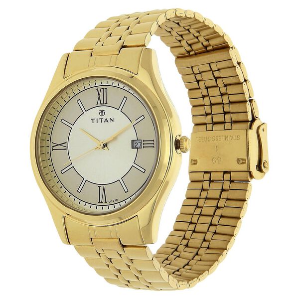 Titan Quartz Analog with Date Champagne Dial Stainless Steel Strap Watch for Men - image number 1