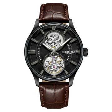 Kenneth Cole Automatic Black Dial With Tan Leather Strap Watch For Men