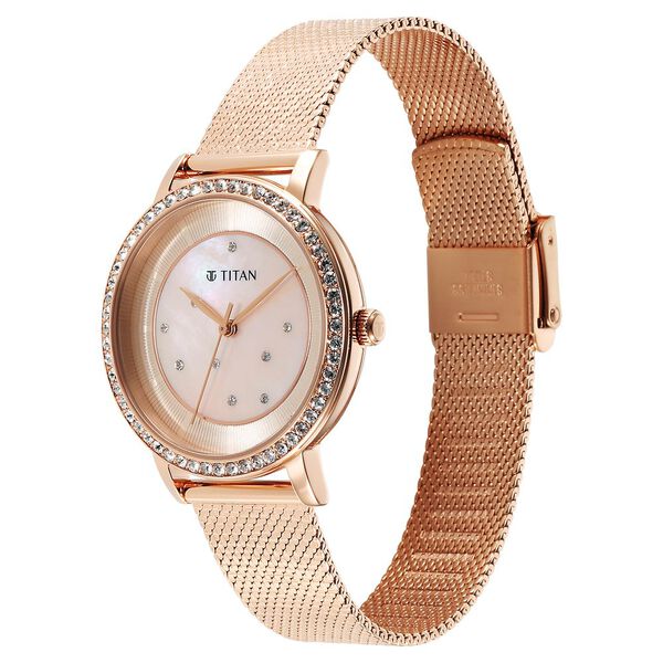 Titan Purple Style Up Quartz Analog Pink Dial Stainless Steel Strap Watch for Women - image number 2