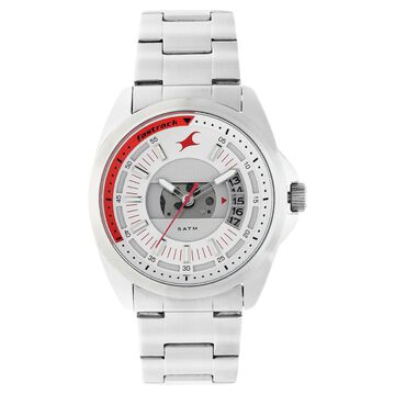 Fastrack Loopholes Quartz Analog with Date White Dial Stainless Steel Strap Watch for Guys