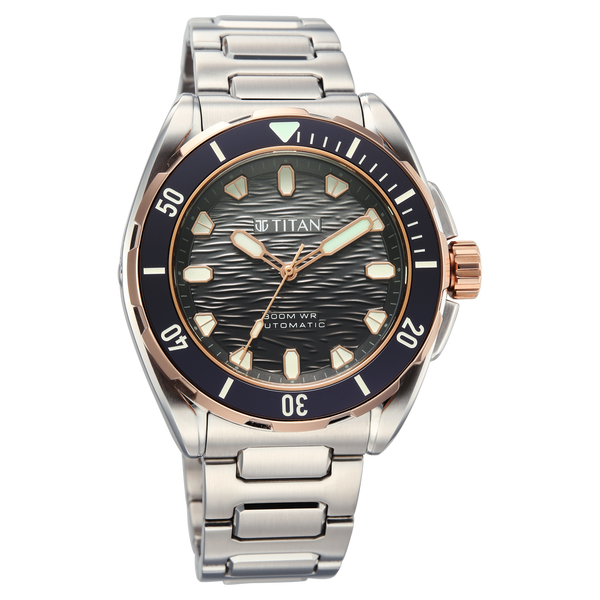 Titan Zero Hour Diver's 300m Automatic Analog with Black Dial Silver Stainless Steel & Black FKM Strap Watch for Men - image number 2