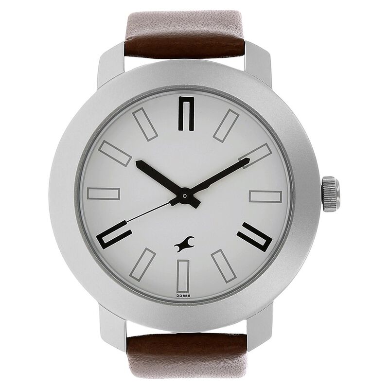 Fastrack Quartz Analog White Dial Leather Strap Watch for Guys