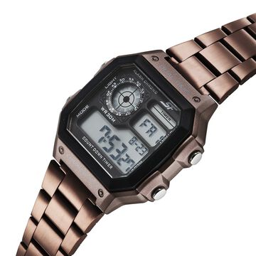 Sonata Hexa Digital Black Dial Brown Color Stainless Steel Strap Watch For Unisex