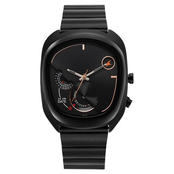 Fastrack UFO Quartz Multifunction Black Dial Black Stainless Steel Strap Watch For Guys - image number 0