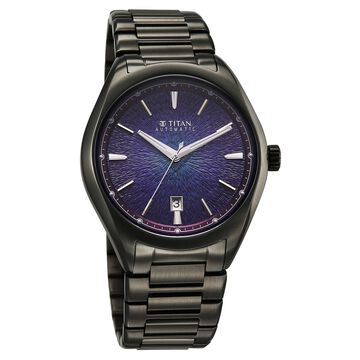 Titan Stellar Starlight Analog with Concealed Automatic and Violet Dial Dark Gun Stainless Steel Strap Watch for Men