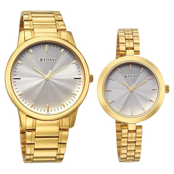 Titan Bandhan Eternal Pair Analog with Silver Dial Yellow Gold Stainless Steel Strap Watch for Couples - image number 1