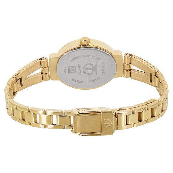 Titan Quartz Analog Champagne Dial Golden Stainless Steel Strap Oval Shaped Watch For Women - image number 3