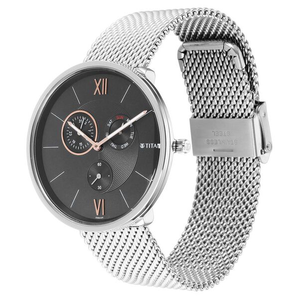Titan Slim Quartz Multifunction Black Dial Stainless Steel Strap watch for Men - image number 2