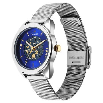 Sonata Unveil Quartz Multifunction Blue Dial Stainless Steel Strap Watch for Women