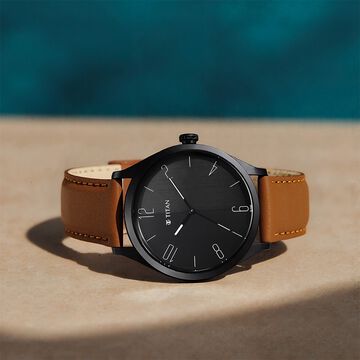 Titan Quartz Analog Black Dial Leather Strap Watch for Men