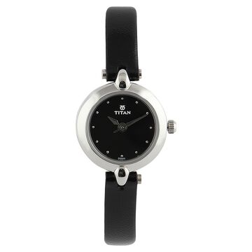 Titan Quartz Analog Black Dial Leather Strap Watch for Women
