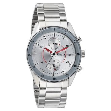 Fastrack Space Rover Quartz Multifunction Silver Dial Stainless Steel Strap Watch for Guys
