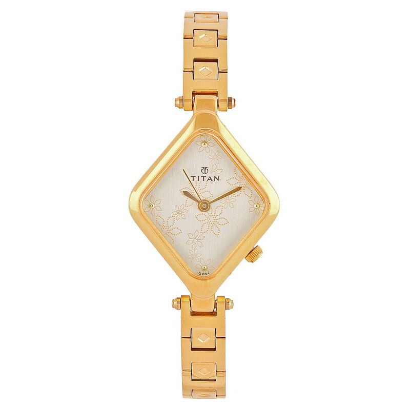 Titan Quartz Analog Champagne Dial Stainless Steel Strap Watch for Women