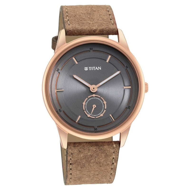 Titan Solidarity Anthracite Dial Analog Leather Strap Watch for Men - image number 0