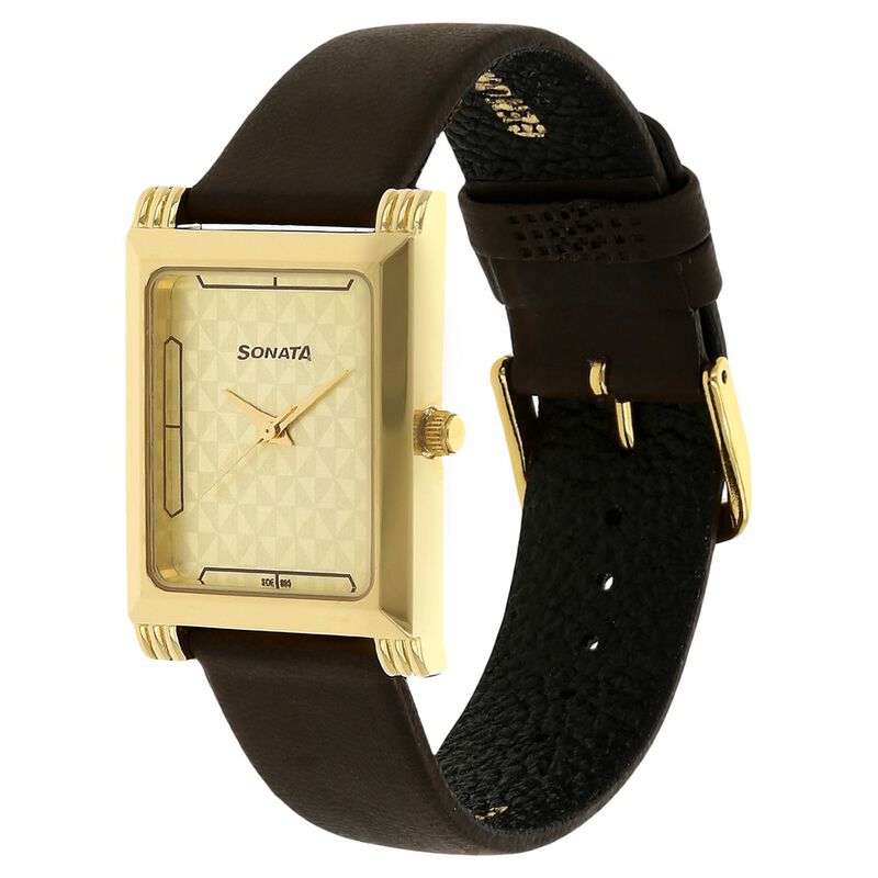 Sonata Quartz Analog Champagne Dial Leather Strap Watch for Men - image number 1