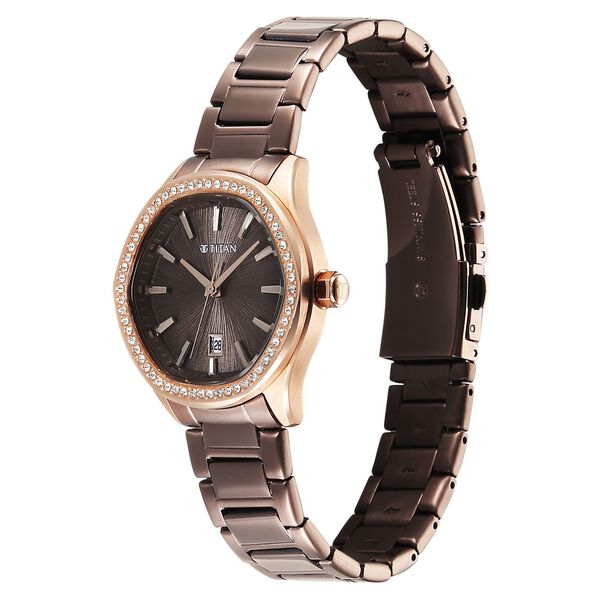 Titan Glamour Quartz Analog with Date Brown Dial Brown Stainless Steel Strap Watch For Women - image number 2