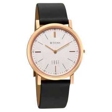 Edge Dynasty Quartz Analog White Dial Black Leather Strap Watch For Men