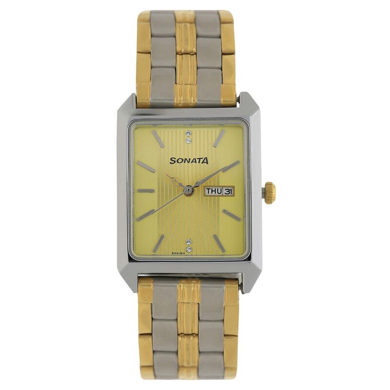 Sonata Quartz Analog Champagne Dial Stainless Steel Strap Watch for Women