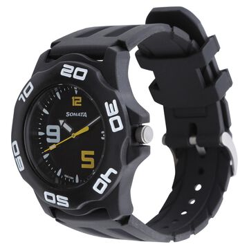 SF Quartz Analog Black Dial Plastic Strap Watch for Men