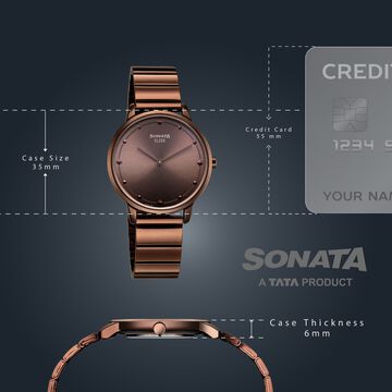 Sonata Sleek Women Bronze Sunray Dial Ultra-Slim Brown Metal Watch
