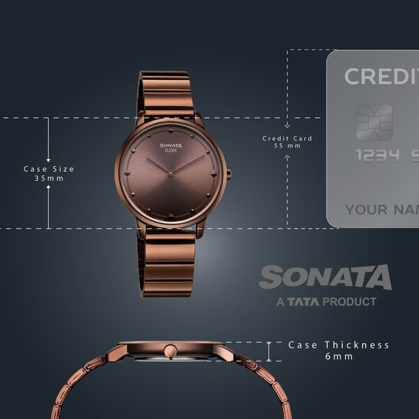 Sonata Sleek Women Bronze Sunray Dial Ultra-Slim Brown Metal Watch - image number 3