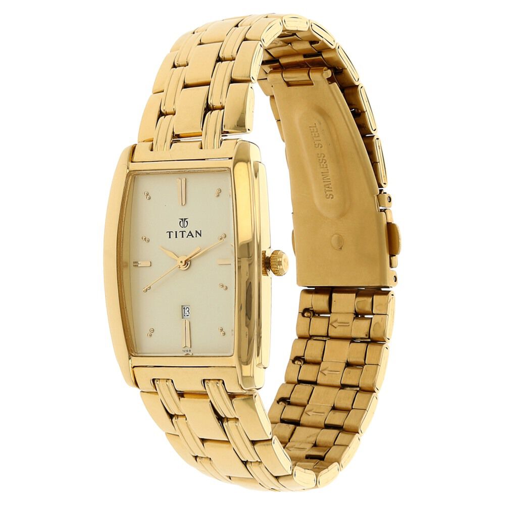 Buy Online Titan Quartz Analog with Date Champagne Dial Stainless