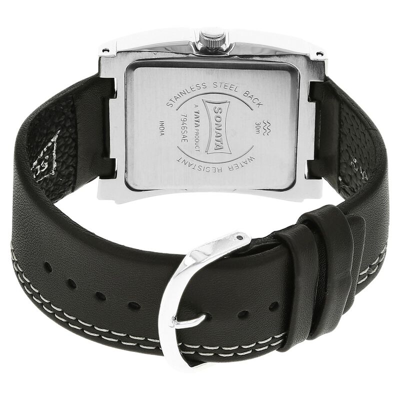 Sonata Quartz Analog Silver Dial Leather Strap Watch for Men - image number 3