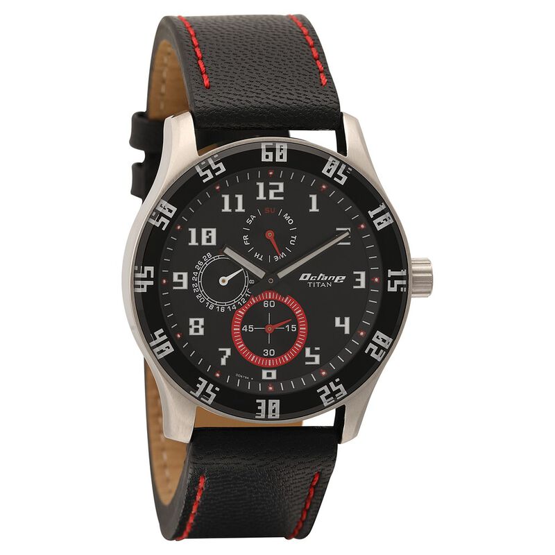 Titan Octane Black Dial Quartz Multifunction Leather Strap watch for Men - image number 0