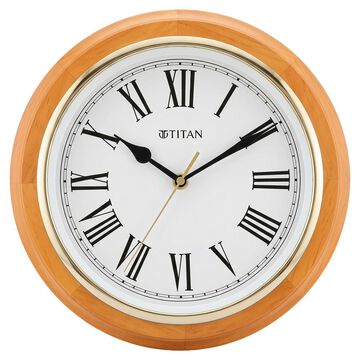 Titan Wooden Classic White Dial Round Wall Clock with Pine Wood Frame & Silent Sweep | 30 cm x 30 cm x 4.3 cm