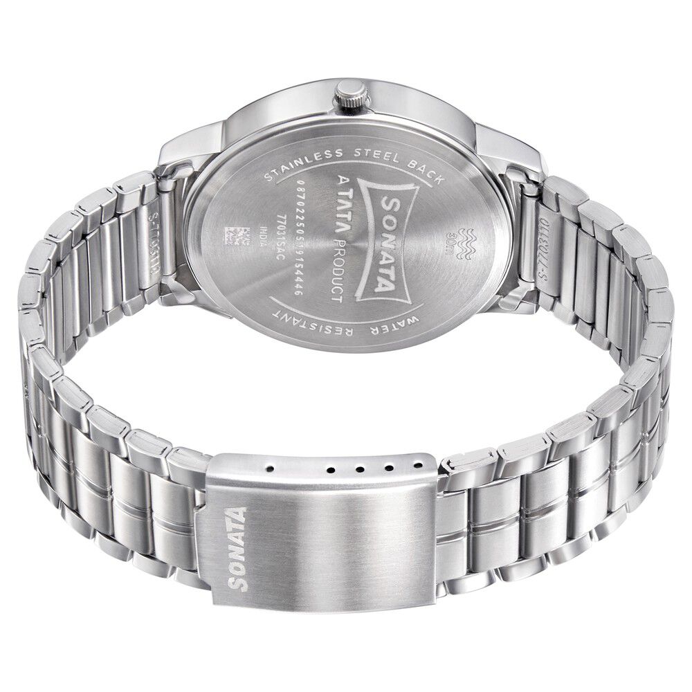 Buy Online Sonata RPM Quartz Analog with Day and Date Black Dial Metal Strap Watch for Men ns77031sm06 Titan
