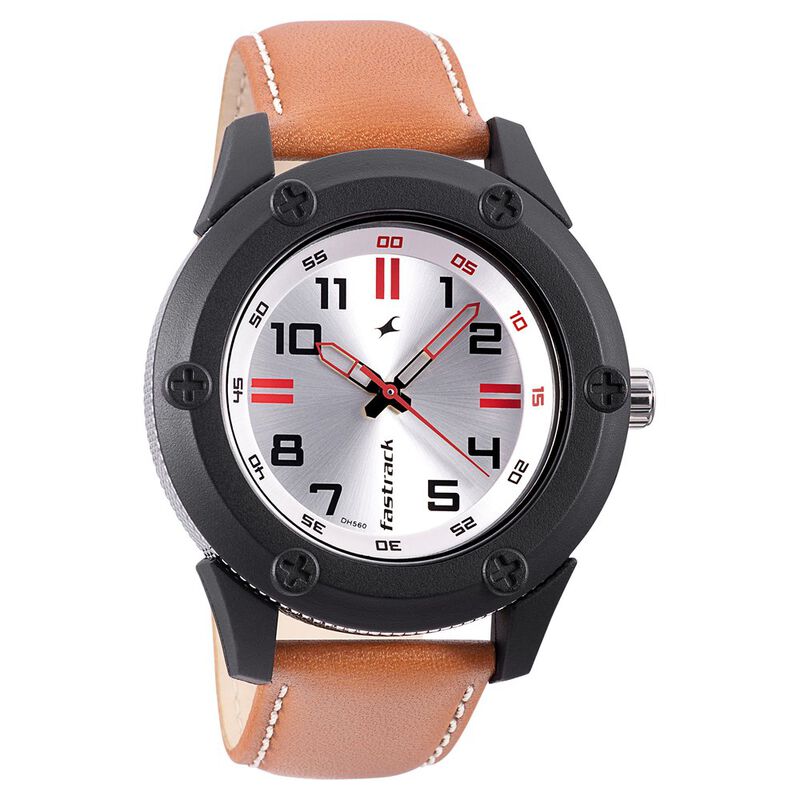 Fastrack Modular Quartz Analog Silver Dial Leather Strap Watch for Guys