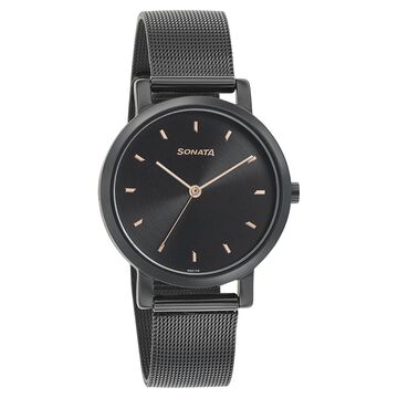 Sonata Onyx Black Dial Women Watch With Stainless Steel Strap