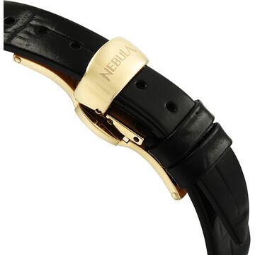 Titan Nebula Lotus 18 KT Gold Quartz Analog Mother Of Pearl Dial Black Leather Strap Watch For Women