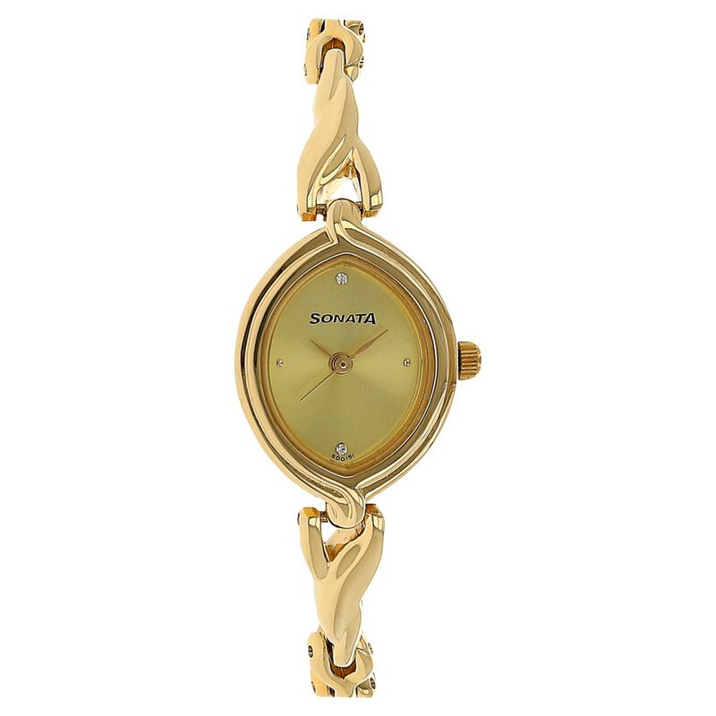 Sonata Quartz Analog Champagne Dial Metal Strap Watch for Women