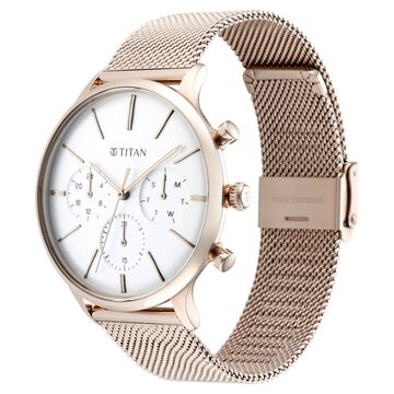 Titan Light Leathers Silver Dial Quartz Multifunction Stainless Steel Strap Watch for Men