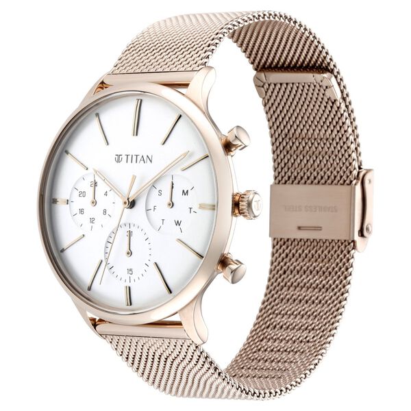 Titan Light Leathers Silver Dial Quartz Multifunction Stainless Steel Strap Watch for Men - image number 3