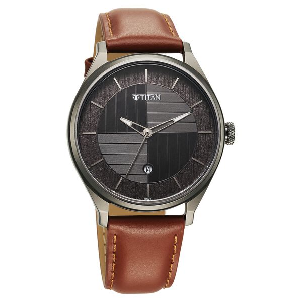 Titan Neo Economy Quartz Analog with Date Grey Dial Brown Leather Strap Watch For Men - image number 2