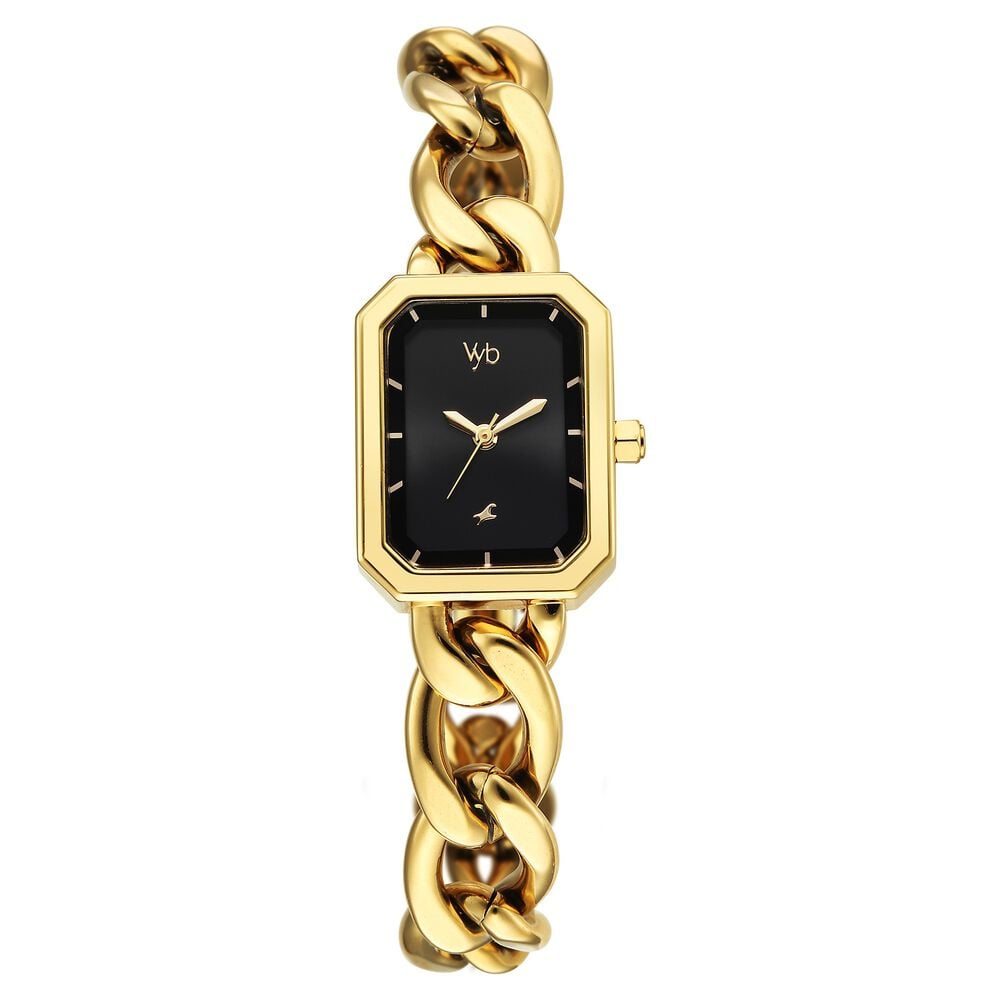 Vyb Charmer By Fastrack Quartz Analog Black Dial Golden Metal Strap Watch For Girls-image-16