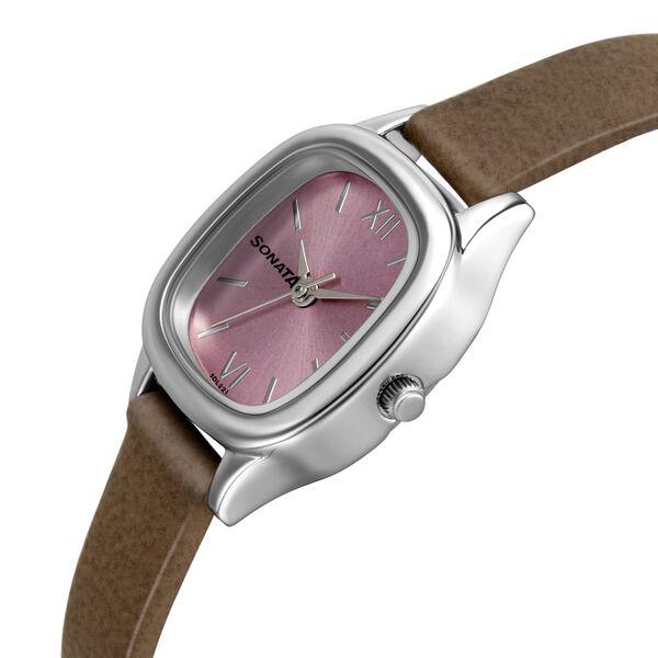 Sonata Workwear Pink Dial Women Watch With Leather Strap - image number 2