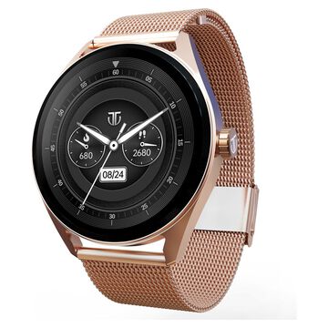 Titan Crest with 3.63 cm AMOLED Display and AOD, Functional Crown, BT Calling Smartwatch with Rose Gold Mesh Strap